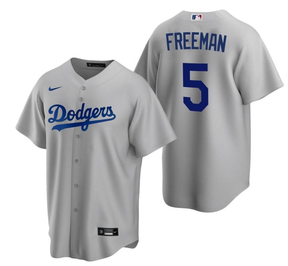 Men Los Angeles Dodgers 5 Freddie Freeman Gray Cool Base 2022 MLB Jersey